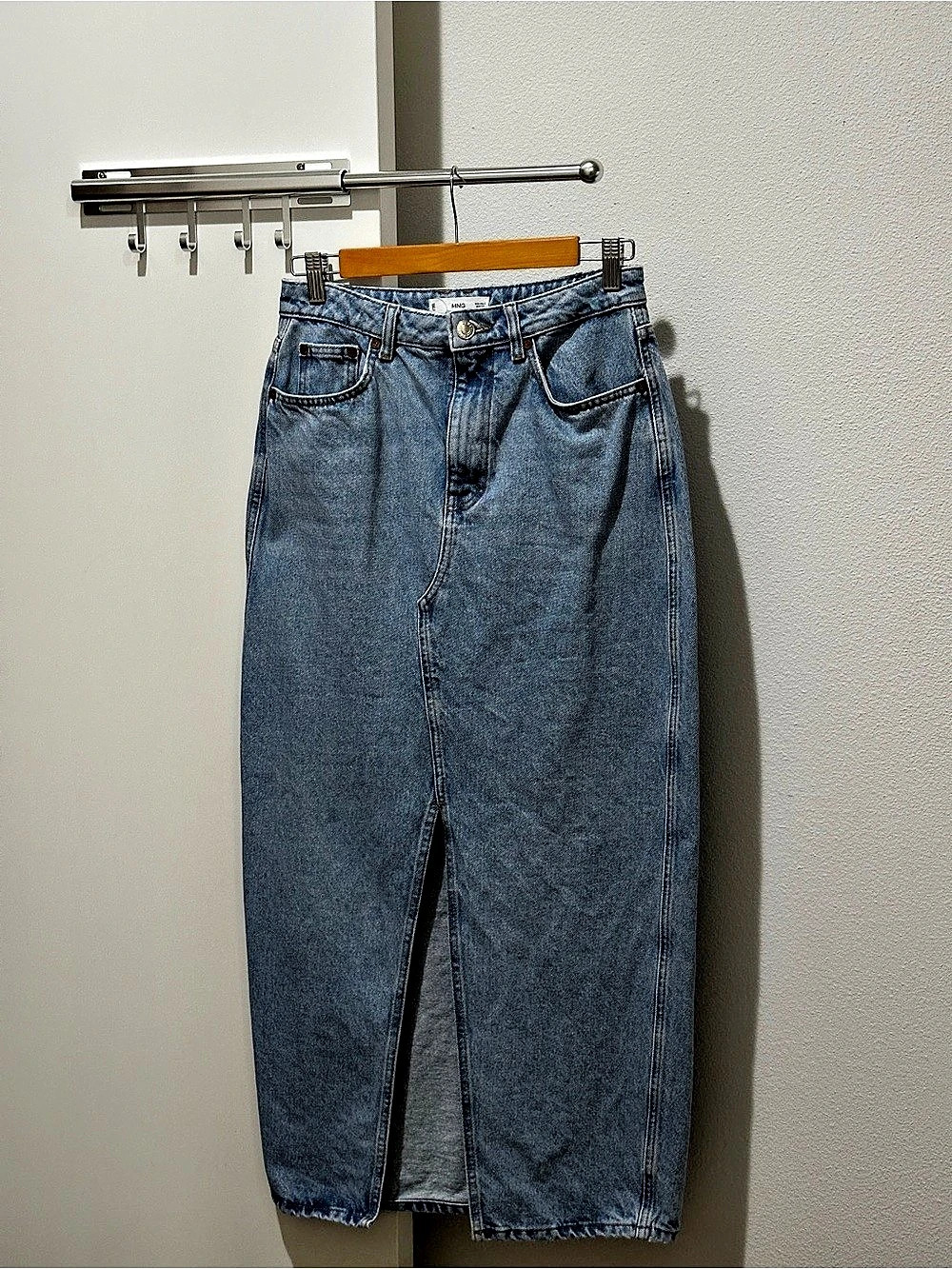 MANGO Denim Maxi Skirt Front Slit Size S 👖